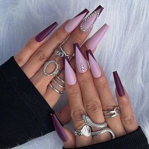FALSE NAILS Long Two Tone Purple With Rhinestones